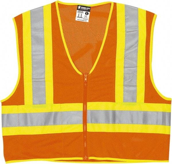 MCR Safety - Size XL Flame Resistant/Retardant Orange General Purpose Vest - 25.4" Chest, ANSI 107-2015, Nonconductive Zipper Closure, 2 Pockets, Polyester - Benchmark Tooling