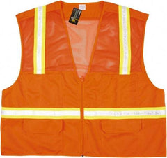 MCR Safety - Size XL High Visibility Orange Mesh Surveyor's Vest - 25.4" Chest, Zipper Closure, 6 Pockets, Polyester - Benchmark Tooling