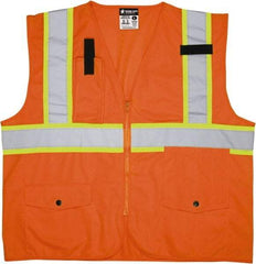 MCR Safety - Size 2XL High Visibility Orange Mesh Surveyor's Vest - 26.4" Chest, ANSI 107-2015, Zipper Closure, 8 Pockets, Polyester - Benchmark Tooling