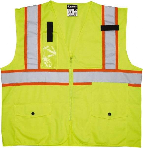 MCR Safety - Size XL High Visibility Lime Mesh Surveyor's Vest - 25.4" Chest, ANSI 107-2015, Zipper Closure, 8 Pockets, Polyester - Benchmark Tooling