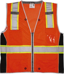 MCR Safety - Size L High Visibility Orange Mesh Surveyor's Vest - 24.4" Chest, ANSI 107-2015, Zipper Closure, 6 Pockets, Polyester - Benchmark Tooling