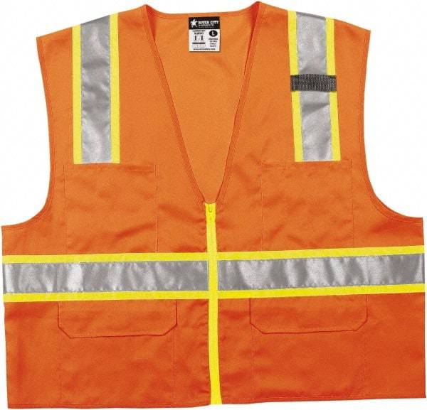 MCR Safety - Size 4XL High Visibility Orange Mesh Surveyor's Vest - 28.4" Chest, ANSI 107-2015, Zipper Closure, 6 Pockets, Polyester - Benchmark Tooling