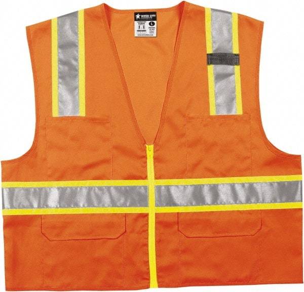 MCR Safety - Size XL High Visibility Orange Mesh Surveyor's Vest - 25.4" Chest, ANSI 107-2015, Zipper Closure, 6 Pockets, Polyester - Benchmark Tooling
