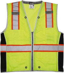 MCR Safety - Size XL High Visibility Lime Mesh Surveyor's Vest - 25.4" Chest, ANSI 107-2015, Zipper Closure, 6 Pockets, Polyester - Benchmark Tooling