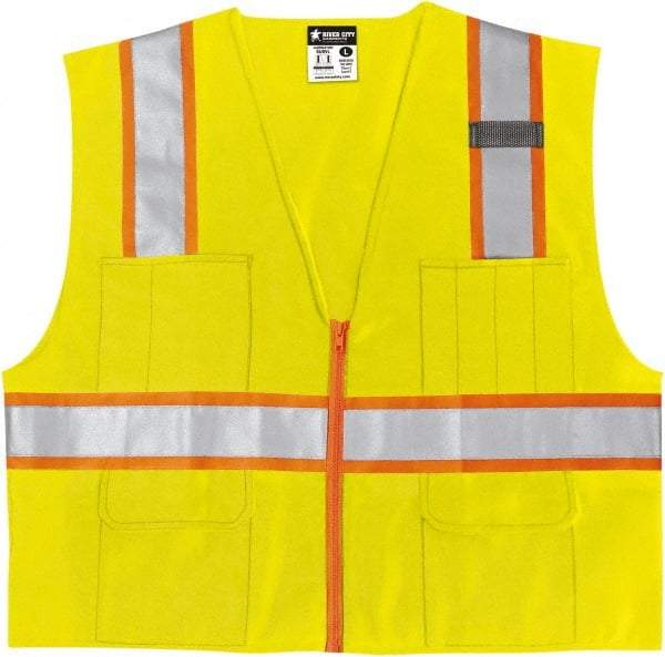 MCR Safety - Size M High Visibility Lime Mesh Surveyor's Vest - 24" Chest, ANSI 107-2015, Zipper Closure, 6 Pockets, Polyester - Benchmark Tooling