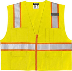 MCR Safety - Size M High Visibility Lime Mesh Surveyor's Vest - 24" Chest, ANSI 107-2015, Zipper Closure, 6 Pockets, Polyester - Benchmark Tooling