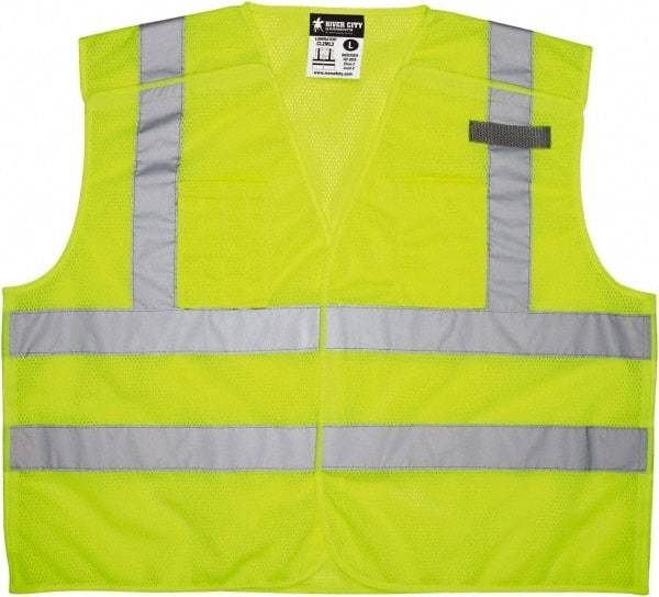 MCR Safety - Size 2XL High Visibility Lime Mesh Breakaway Vest - 26.4" Chest, ANSI 107-2015, Hook & Loop Closure, 3 Pockets, Polyester - Benchmark Tooling