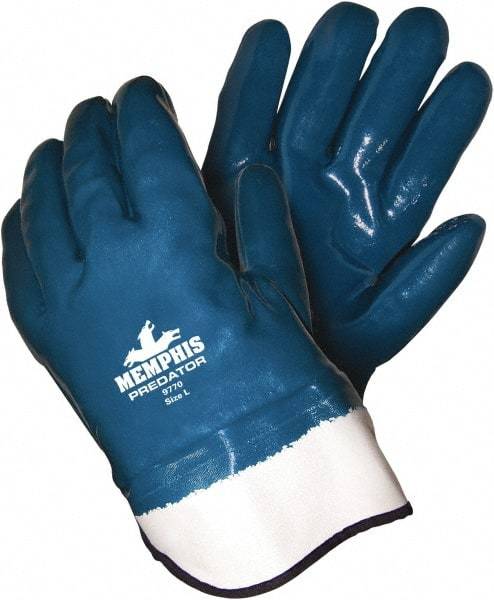 MCR Safety - Size L (9), 11" Long, Supported, Nitrile Chemical Resistant Gloves - Smooth Finish, Foam Lined, Safety Cuff, Blue - Benchmark Tooling