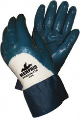 MCR Safety - Size XL (10), 10-1/2" Long, 18 mil Thick, Supported, Nitrile Chemical Resistant Gloves - Textured Finish, Interlock Knit Lined, Safety Cuff, Blue - Benchmark Tooling