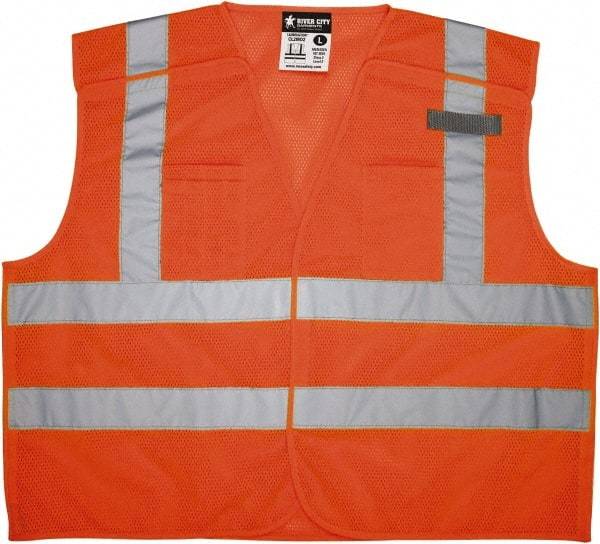 MCR Safety - Size L High Visibility Orange Mesh Breakaway Vest - 24.4" Chest, ANSI 107-2015, Hook & Loop Closure, 3 Pockets, Polyester - Benchmark Tooling