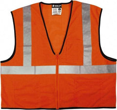 MCR Safety - Size 4XL High Visibility Orange Mesh General Purpose Vest - 28.4" Chest, ANSI 107-2015, Zipper Closure, 3 Pockets, Polyester - Benchmark Tooling