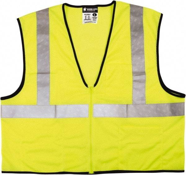 MCR Safety - Size 4XL High Visibility Lime Mesh General Purpose Vest - 28.4" Chest, ANSI 107-2015, Zipper Closure, 3 Pockets, Polyester - Benchmark Tooling