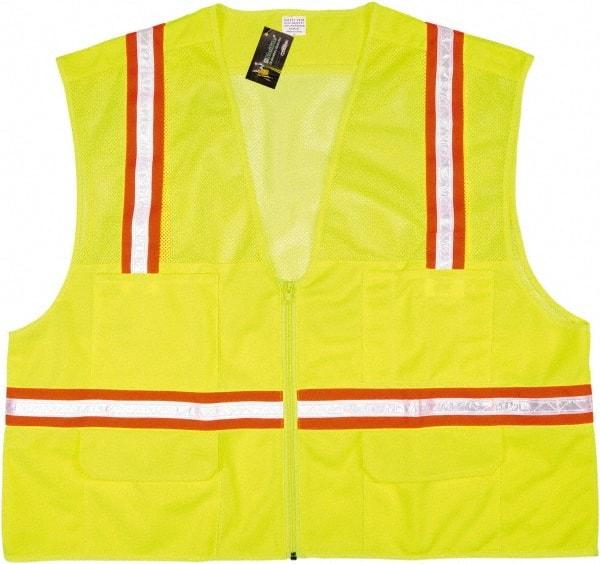 MCR Safety - Size XL High Visibility Lime Mesh Surveyor's Vest - 25.4" Chest, Zipper Closure, 6 Pockets, Polyester - Benchmark Tooling