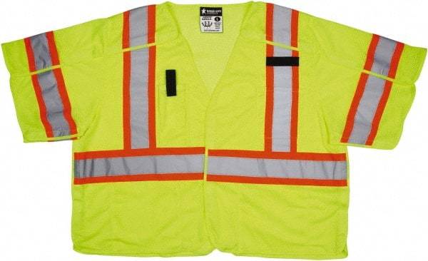 MCR Safety - Size 4XL High Visibility Lime Mesh Surveyor's Vest - 28" Chest, ANSI 107-2015, Hook & Loop Closure, 5 Pockets, Polyester - Benchmark Tooling