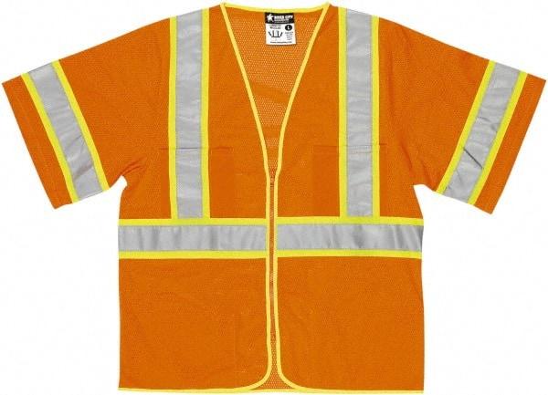 MCR Safety - Size L High Visibility Orange General Purpose Vest - 24.4" Chest, ANSI 107-2015, Zipper Closure, 2 Pockets, Polyester - Benchmark Tooling