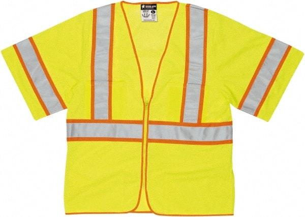 MCR Safety - Size 4XL High Visibility Lime General Purpose Vest - 28.4" Chest, ANSI 107-2015, Zipper Closure, 2 Pockets, Polyester - Benchmark Tooling