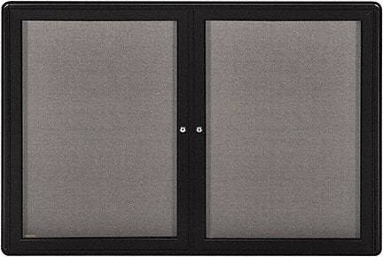 Ghent - 34" Wide x 24" High Enclosed Cork Bulletin Board - Fabric Covered, Black - Benchmark Tooling