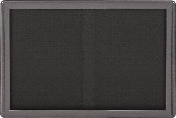 Ghent - 47" Wide x 34" High Enclosed Cork Bulletin Board - Fabric Covered, Gray - Benchmark Tooling