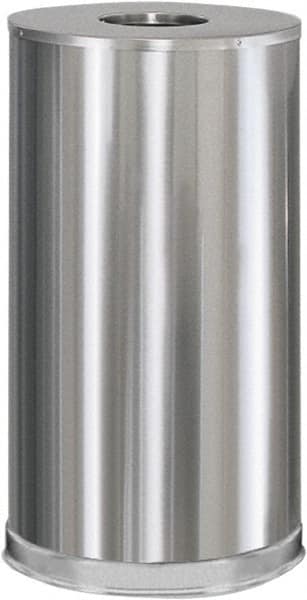 Rubbermaid - 15 Gal Silver Round Decorative Waste Receptacle With Top - Steel, 28" High - Benchmark Tooling