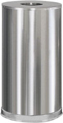 Rubbermaid - 15 Gal Silver Round Decorative Waste Receptacle With Top - Steel, 28" High - Benchmark Tooling