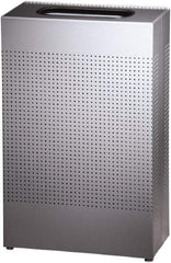 Rubbermaid - 13 Gal Silver Rectangle Decorative Waste Receptacle With Top - Steel, 30" High x 19-1/2" Long x 495.3mm Wide - Benchmark Tooling