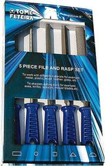 Anglo American - 5 Piece American Pattern File Set - 8" Long, Bastard Coarseness, Set Includes Square, Flat, Round, Half Round, Three Square - Benchmark Tooling