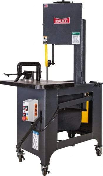 Dake - 9 Inch Throat Capacity, Step Pulley Vertical Bandsaw - 309, 618, 1191, 2382 RPM, 1 HP, Three Phase - Benchmark Tooling