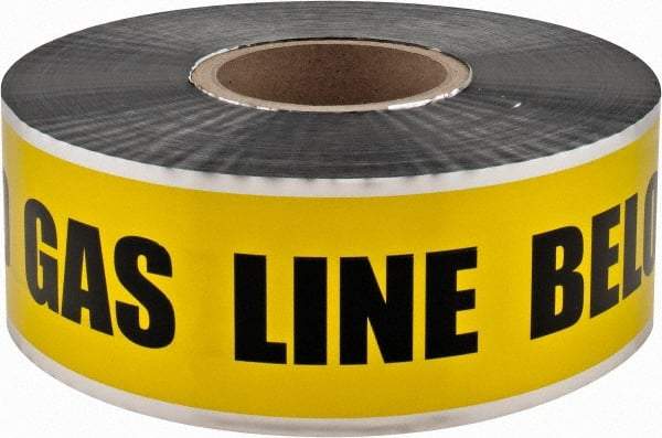 PRO-SAFE - Caution: Buried Gas Line Below, Detectable Underground Tape - 1,000 Ft. Long x 3 Inch Wide Roll, Polyethylene on Aluminum, 5 mil Thick, Yellow - Benchmark Tooling