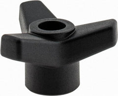 Elesa - 1-3/4" Head Diam, 1/4-20 Hole, 1" High, Glass Fibre Reinforced Technopolymer 3 Arm Knob - 3/4" Hub Diam, 0.98 Head Height, Thru Female Insert Style, 13/16 Hole Depth, Black - Benchmark Tooling