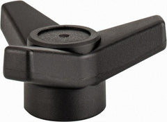 Elesa - 3-1/8" Head Diam, 3/8-16 Hole, 1.375" High, Glass Fibre Reinforced Technopolymer 3 Arm Knob - 1-1/4" Hub Diam, 1.18 Head Height, Female Insert Style, 11/16 Hole Depth, Black - Benchmark Tooling