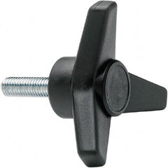 Elesa - 1-3/4" Head Diam, 1" High, 3/4" Long Thread, Glass Fibre Reinforced Technopolymer 3 Arm Knob - 3/8-16 Stem, 3/4" Hub Diam, 0.98 Head Height, Threaded Stem Style, Black - Benchmark Tooling