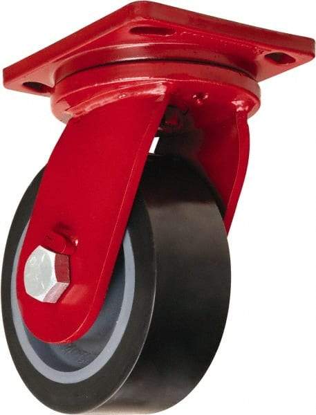 Hamilton - 8" Diam x 3" Wide x 10-1/2" OAH Top Plate Mount Swivel Caster - Polyurethane Mold on Forged Steel, 4,550 Lb Capacity, Tapered Roller Bearing, 6-1/2 x 7-1/2" Plate - Benchmark Tooling