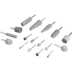 3M - 1/4" Head Diam x 1/2" Thickness, W163, Cylinder End, Aluminum Oxide Mounted Point - Gray, Coarse Grade, 60,000 RPM - Benchmark Tooling