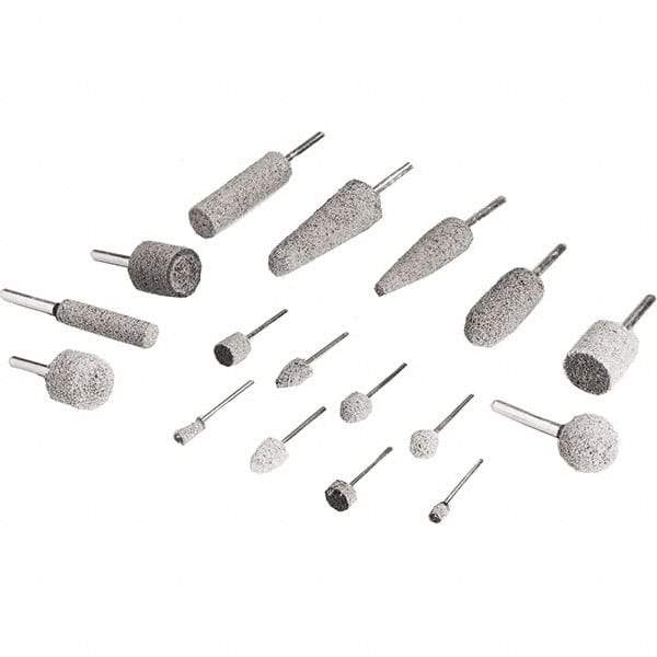 3M - 1/2" Head Diam x 1/2" Thickness, W185, Cylinder End, Aluminum Oxide Mounted Point - Gray, Medium Grade, 34,500 RPM - Benchmark Tooling