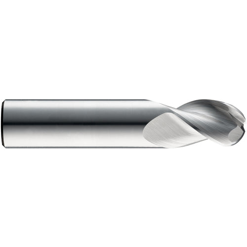 ‎1/2″ Dia. × 1/2″ Shank × 1-5/8″ DOC × 4″ OAL, Carbide Uncoated, Spiral , 3 Flute, 38° Helix, Ballnose End Mill - Exact Industrial Supply