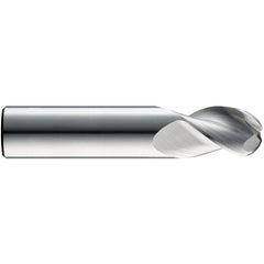 1/2″ Dia. × 1/2″ Shank × 1″ DOC × 3″ OAL, Carbide Uncoated, Spiral , 3 Flute, 38° Helix, Ballnose End Mill - Exact Industrial Supply