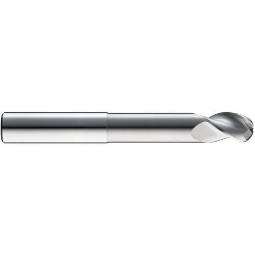 3/4″ Dia. × 3/4″ Shank × 1″ DOC × 4″ OAL, Carbide Uncoated, Spiral , 3 Flute, 38° Helix, Ballnose End Mill - Exact Industrial Supply