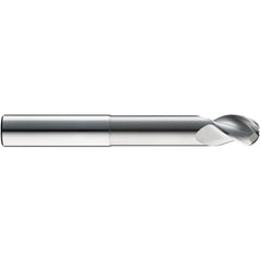 3/4″ Dia. × 3/4″ Shank × 1″ DOC × 4″ OAL, Carbide Uncoated, Spiral , 3 Flute, 38° Helix, Ballnose End Mill - Exact Industrial Supply