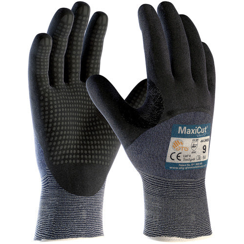 ‎44-3455/S Gloves for Cut Protection - MaxiCut Ultra - Blu. Eng Yrn - Black 3/4 MicroFoam Nirile Dot Coat - EN5