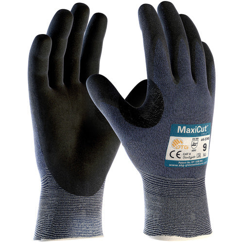 ‎44-3745/XL Cut Resistant Glove - MaxiCut Ultra - Blue Eng Yarn - Black MicroFoam Nitrile Coating - A3/EN5 - Exact Industrial Supply