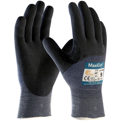 ‎44-3755/XS Cut Resistant Glove - MaxiCut Ultra -  Blue 15G Eng Yarn -  Black 3/4 Dip MicroFoam Nitrile -  A3