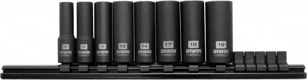 Irwin - 8 Piece 3/8" Drive Deep Well Impact Socket Set - 6 Points, 10mm to 19mm Range, Metric Measurement Standard - Benchmark Tooling