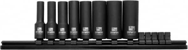 Irwin - 8 Piece 3/8" Drive Deep Well Impact Socket Set - 6 Points, 5/16" to 3/4" Range, Inch Measurement Standard - Benchmark Tooling