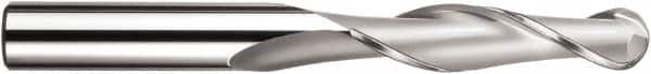 SGS - 10mm Diam, 38mm LOC, 2 Flute Solid Carbide Ball End Mill - AlTiN Finish, Single End, 100mm OAL, 10mm Shank Diam, Spiral Flute - Benchmark Tooling