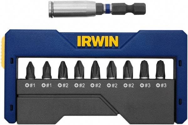 Irwin - 10 Piece, 1/4" Drive Screwdriver Insert Hex Bit Set - #1, #2 & #3 Phillips - Benchmark Tooling
