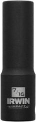 Irwin - 3/8" Drive 7/16" Deep Thin Wall Impact Socket - 6 Points, 2-1/2" OAL - Benchmark Tooling