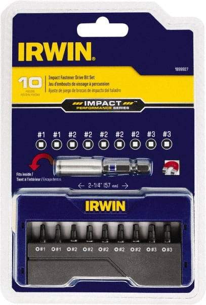Irwin - 10 Piece, Screwdriver Insert Bit Set - #1 to #3 Square Recess - Benchmark Tooling