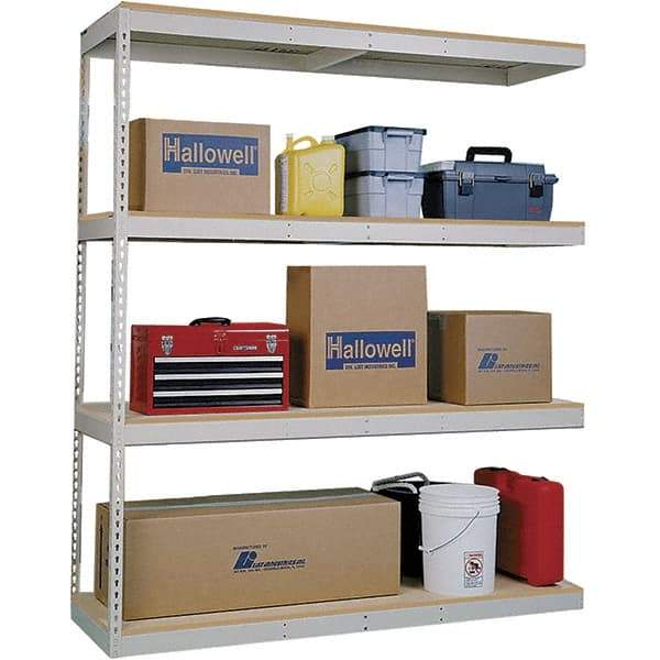 Hallowell - 4 Shelf Add-On Open Steel Shelving - 620 Lb Capacity, 96" Wide x 84" High x 48" Deep, Tan - Benchmark Tooling