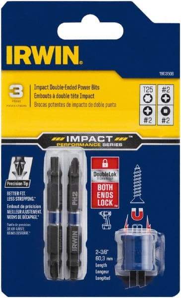 Irwin - 3 Piece, Phillips, Square, Torx Handle, Double End Bit Set - #2 - Benchmark Tooling