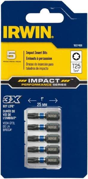 Irwin - 1/4" Drive T25 Torx Screwdriver Bit - 1" OAL, Insert Bit - Benchmark Tooling